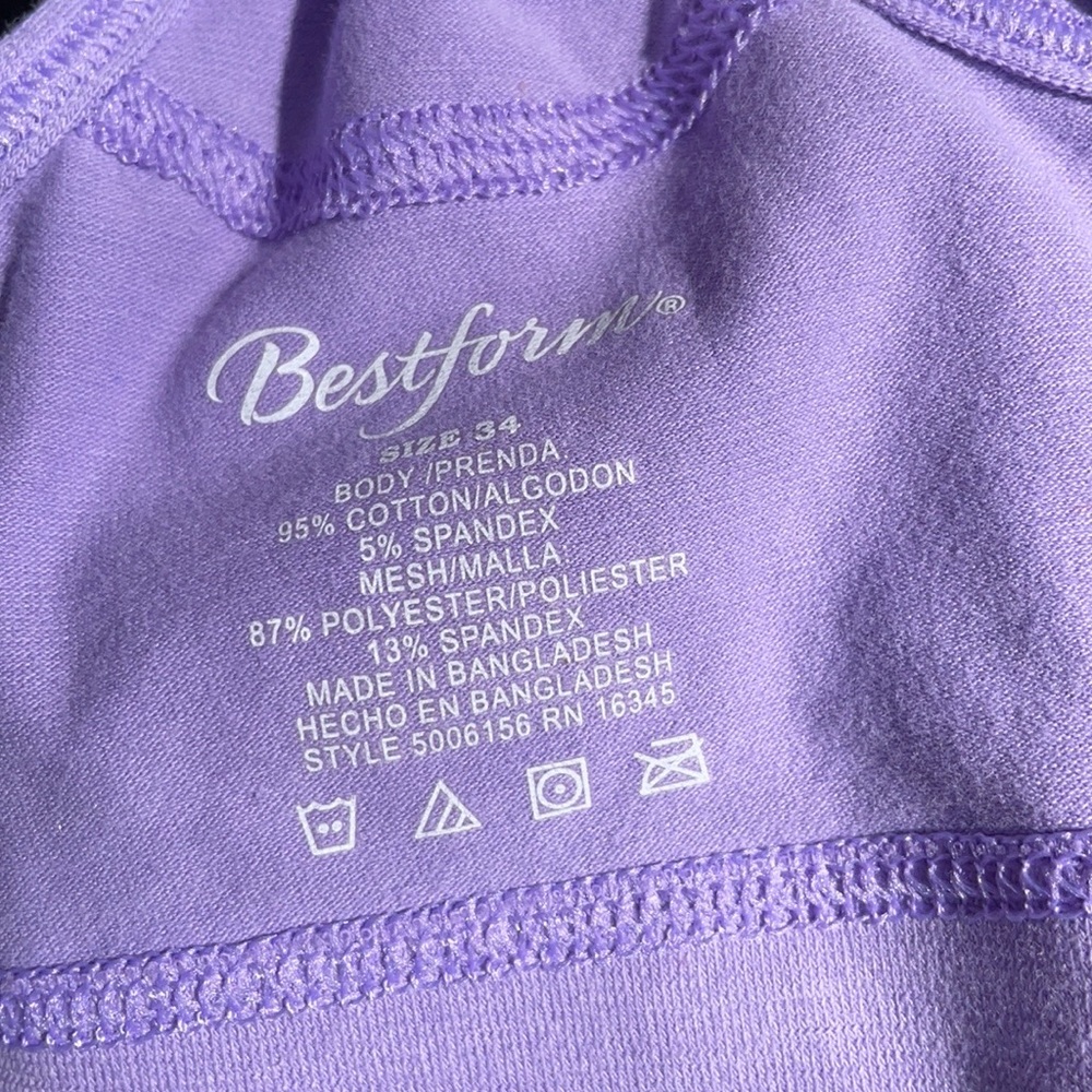 NWT Bestform Purple & White Soft Comfort Racer Back Sports Bra 34 Mesh Girls